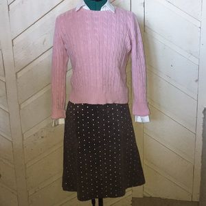 Perforated leather A-line skirt w pink contrast